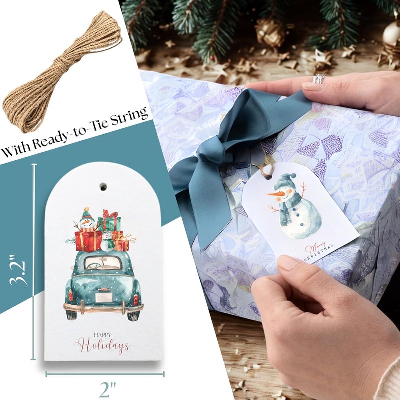 Paper Play Arc-Shaped Watercolor Christmas Gift Tags - 80 Holiday Tags with String, 8 Watercolor Arch Designs - 350 GSM Christmas Name Tags for Gifts - Image 4